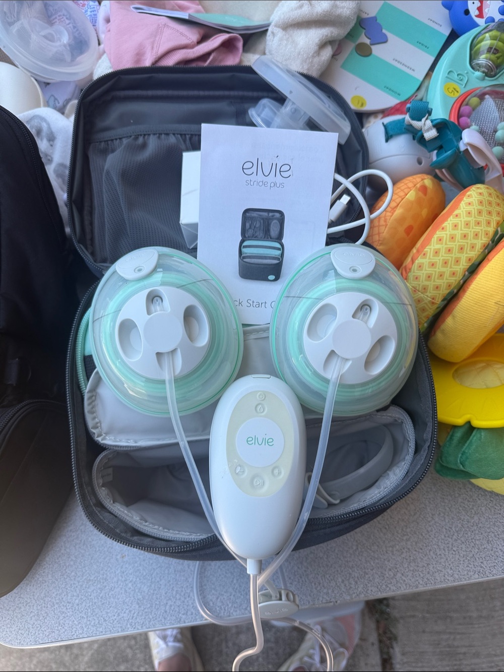 Elvie Stride Plus Breast Pump, Cups, and Case